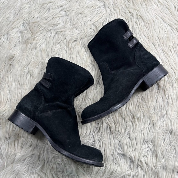 Sesto Meucci Women's 9.5 Black Slouchy Suede Pull On Moto Boots Biker Boho - Picture 3 of 10